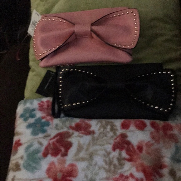 Ashley Stewart Handbags - Pink & Black Bow Studded Clutches 🎀💕💕💕